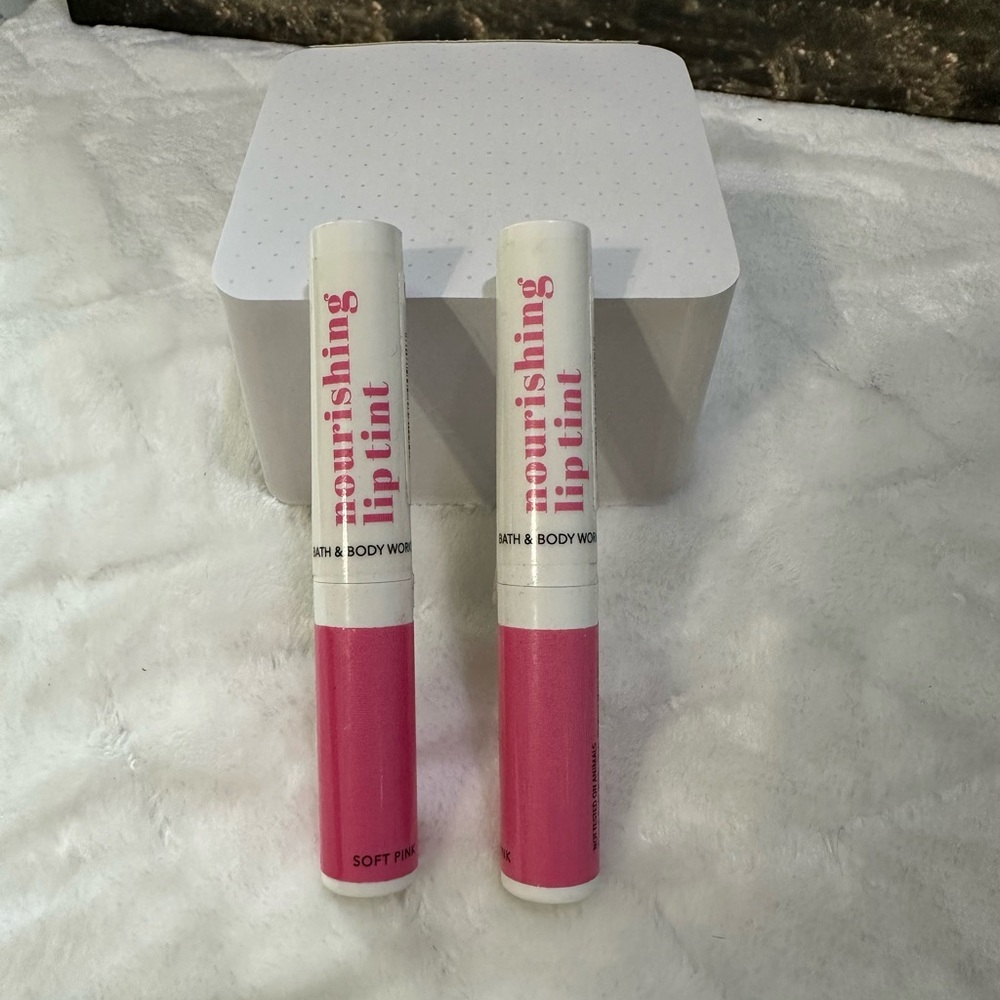 2 New Bath & Body Works Soft Pink nourishing lip tint balm tube full size